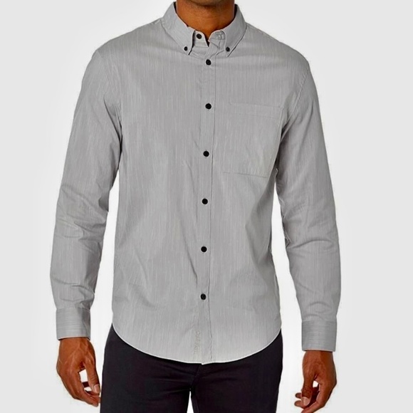 CALVIN KLEIN Mens Gray Pinstripe Button Down Stretch Casual - Size Large - Picture 1 of 5